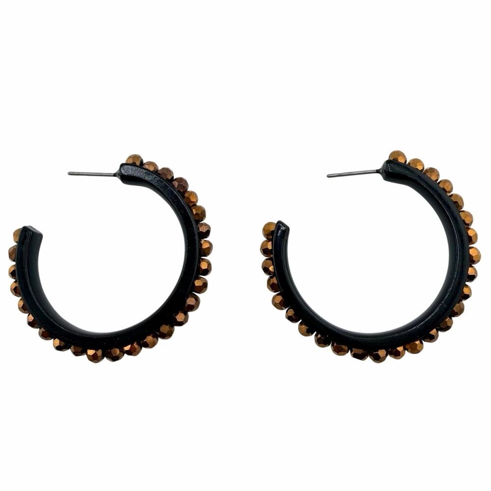 Premier Designs Modern Copper Falls Metallic Bead Black C Hoop 1.25" Earrings